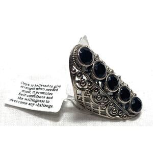 Sterling Silver Oxidized 5 Stone Black Onxy Ring 9.2G Size 7